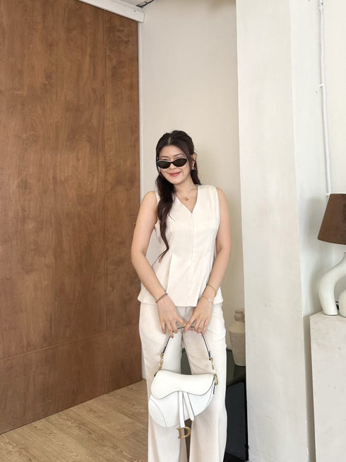 V-Neck Sleeveless Vest With Trousers sets